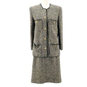 Vintage The Knit Couture New York Skirt Suit Black White Gold Buttons Medium?